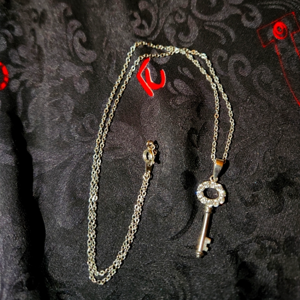 Silver Diamond Key Necklace
